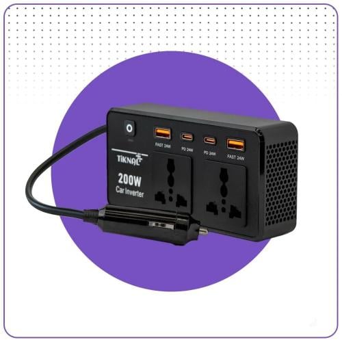 محول كهرباء سيارة 200 واط من TiKNAL بمنفذين AC و4...
