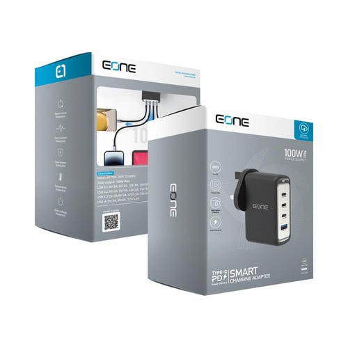 شاحن جداري 4 منافذ بقوة إجمالي 100W يدعم تقنية الش...