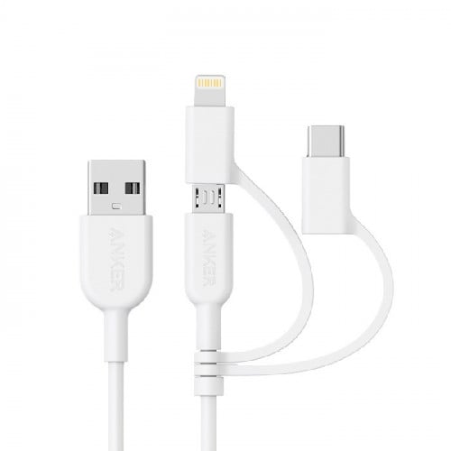 سلك شاحن انكر USB باورلاين 3 في 1 - ابيض