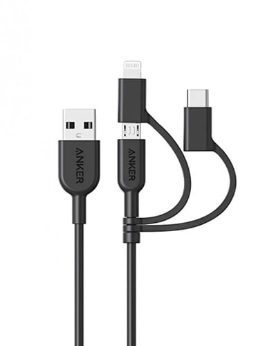 سلك شاحن انكر USB باورلاين 3 في 1 - ابيض