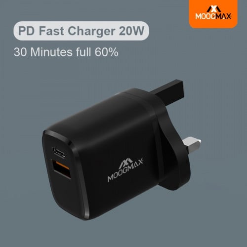 فيش جداري موج ماكس PD + QC3 بقوة 20 واط اسود MOOGM...