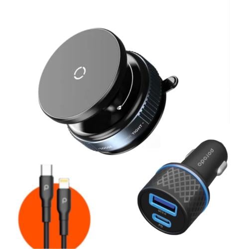 حامل جوال شفط + شاحن سيارة + كيبل شحن