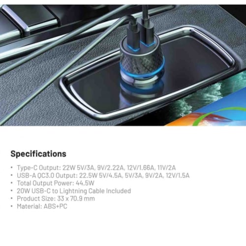 Porodo شاحن سيارة + كيبل pd ايفون