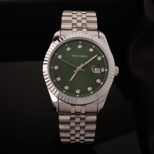 ساعة روفيجو نسائية ستانلس ستيل باللون الفضي، ميناء...