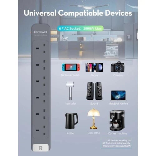 راف باور توصيلة 6 منافذ 2990 واط