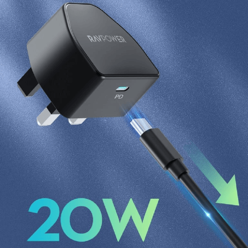 شاحن راف باور 20 واط منفذ تايب سي - اسود