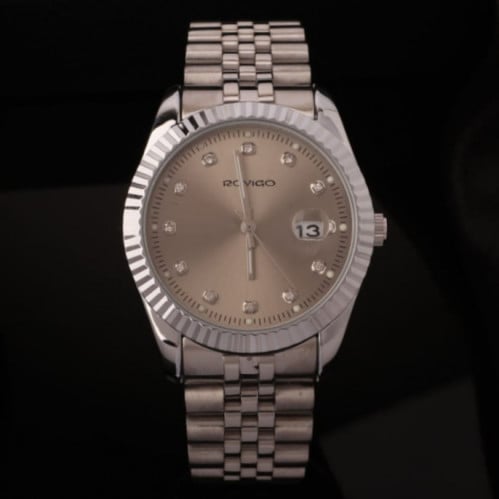 ساعة روفيجو نسائية ستانلس ستيل باللون الفضي والبرو...