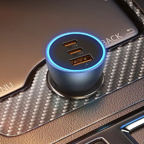 شاحن سيارة 65 واط منفذين PD + منفذ USB من بيسوس