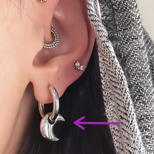 silver moon hoops earrings