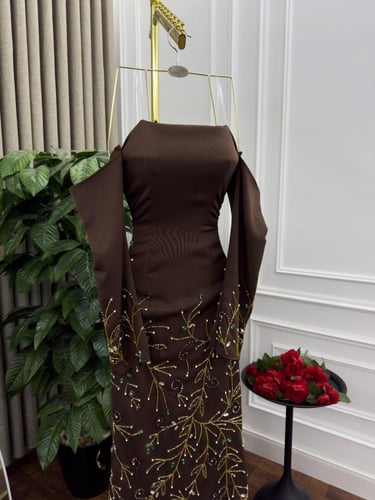 فستان سهره مطرز بني