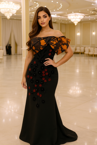 فستان اسود مطرز فخم