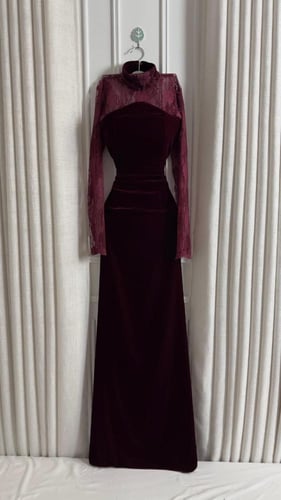 فستان مخمل برغندي 8344