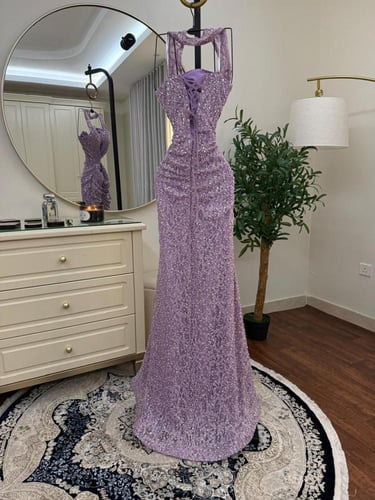 فستان موف مطرز