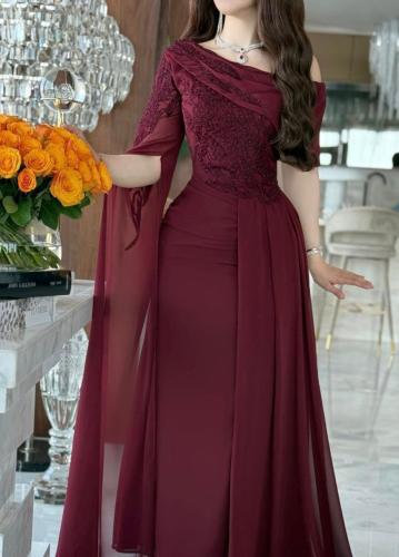 فستان شيفون عنابي