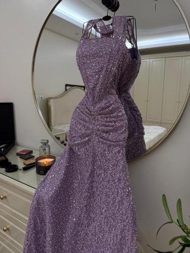 فستان موف مطرز