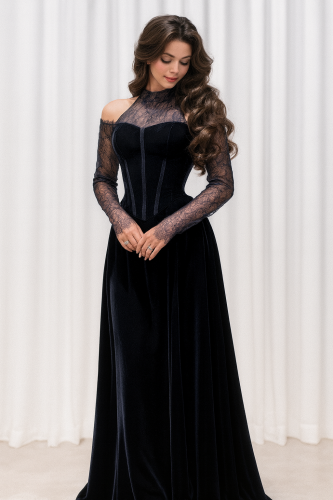 فستان مخمل نيلي