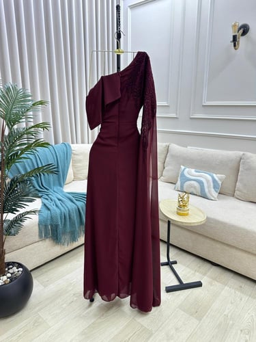 فستان شيفون عنابي