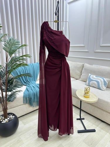 فستان شيفون عنابي