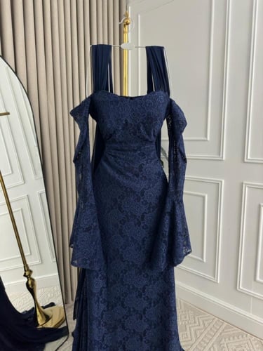 فستان سهره كحلي دانتيل