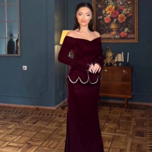 فستان مخمل برغندي