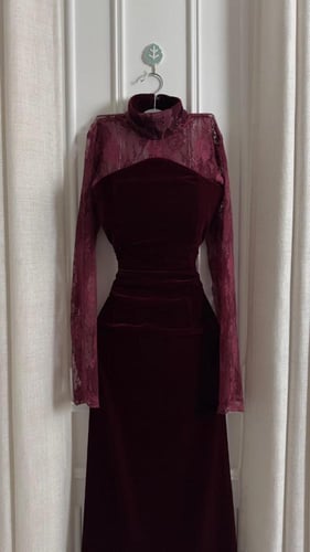 فستان مخمل برغندي 8344