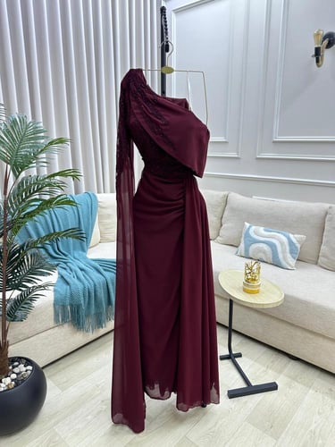 فستان شيفون عنابي