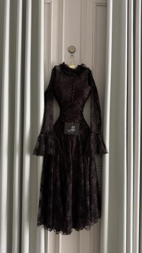 فستان ناعم دانتيل بني