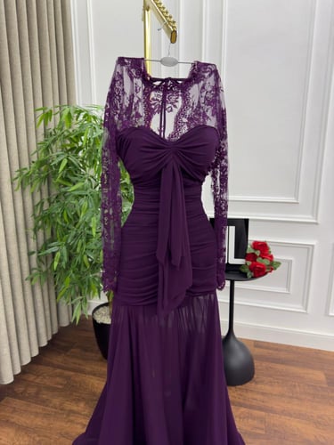 فستان ليكرا شيفون دانتيل