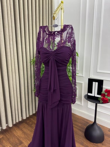 فستان ليكرا شيفون دانتيل