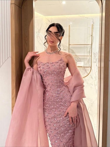 فستان بينك مطرز حفلات