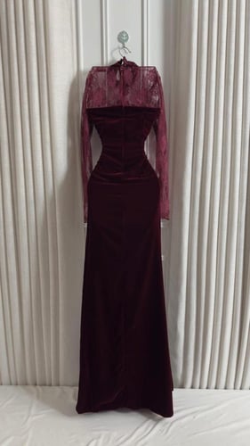 فستان مخمل برغندي 8344