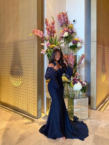 فستان سهره كحلي دانتيل