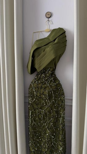 فستان سهره زيتي مطرز