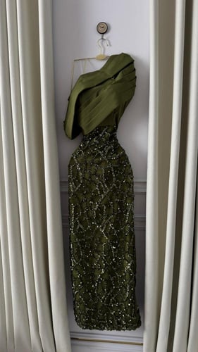 فستان سهره زيتي مطرز