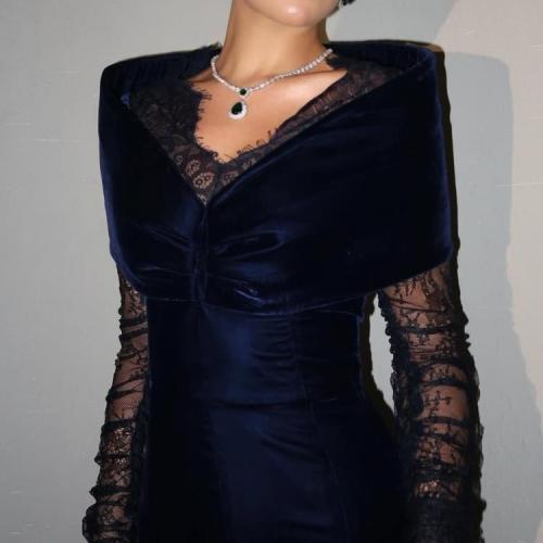 فستان كحلي غامق مخمل انيق