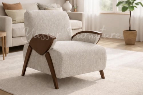 كرسي ضيافة فخم بلمسة خشب طبيعي بعدة ألوان.