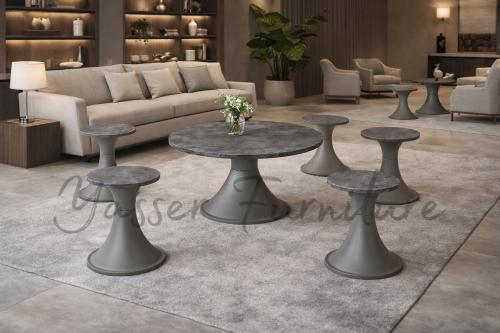 طقم طاولات 7 قطع حديد سطح خشب بعدة ألوان.