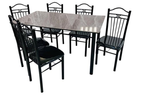 طاولة طعام سراميك + 6 كراسي قماش جلد بعدة ألوان.