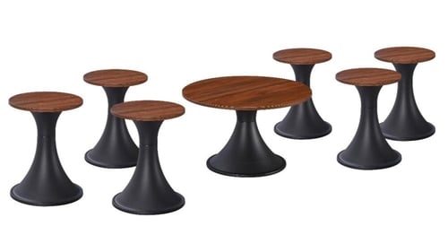 طقم طاولات 7 قطع حديد سطح خشب بعدة ألوان.