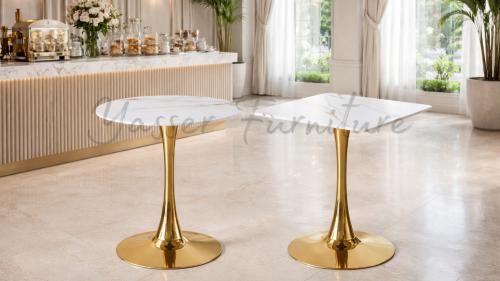 طاولة حديد أستيل ذهبي بسطح سراميك مقاس 70سم بعدة م...