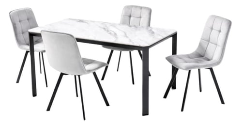 طاولة طعام سراميك + 4 كراسي قماش مخمل ناعم.