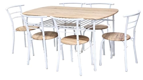 طاولة طعام خشب + 6 كراسي بعدة ألوان.