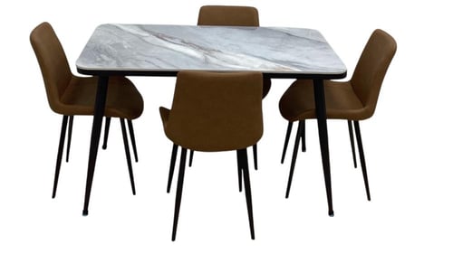 طاولة طعام سراميك + 4 كراسي قماش جلد بعدة ألوان.