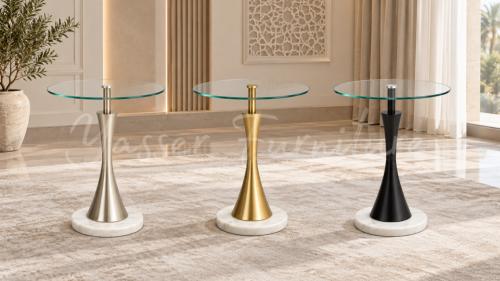 طقم 4 قطع طاولات خدمه سطح زجاج بعدة ألوان.