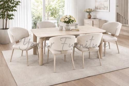 طقم طاولة طعام رخام لون بيج بعدة مقاسات.