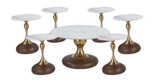 طقم طاولات 7 قطع مودرن بقواعد أستيل ذهبي بعدة ألوا...