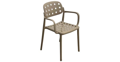 كرسي بلاستيك مُثقب بقواعد جانبيه بعدة ألوان.