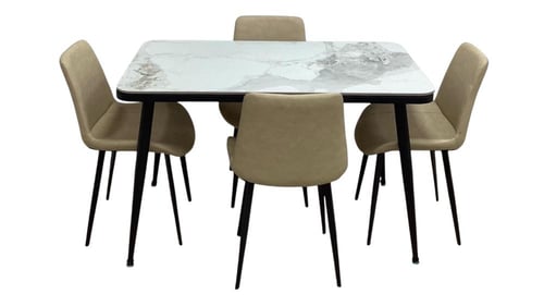 طاولة طعام سراميك + 4 كراسي قماش جلد بعدة ألوان.