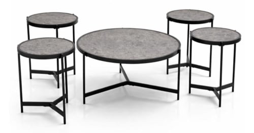 طقم طاولات كنب 5 قطع حديد سطح خشب بعدة ألوان.