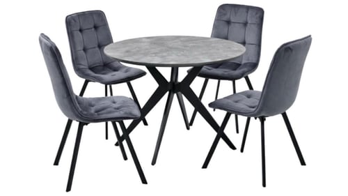 طاولة طعام خشب دائريه + 4 كراسي قماش مخمل ناعم بعد...